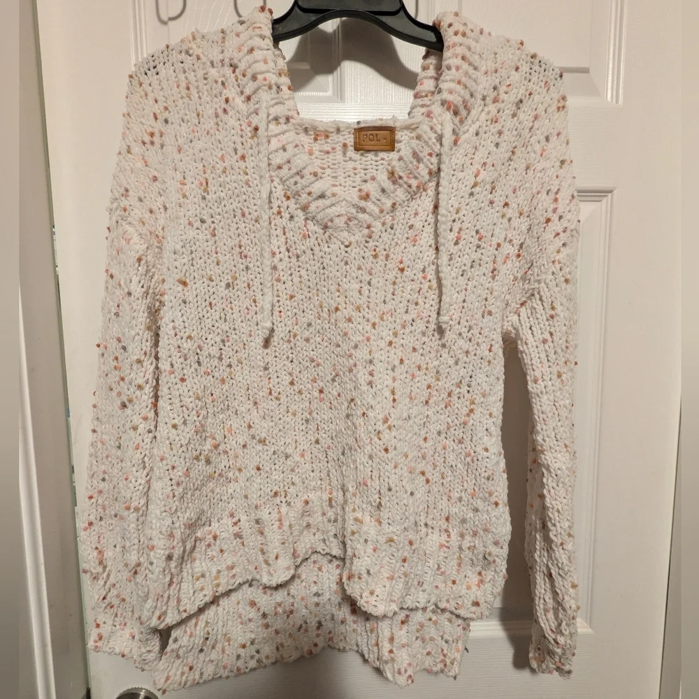 POL Chunky Knit Confetti Hoodie distressed oversized sweater Small Chenille Soft